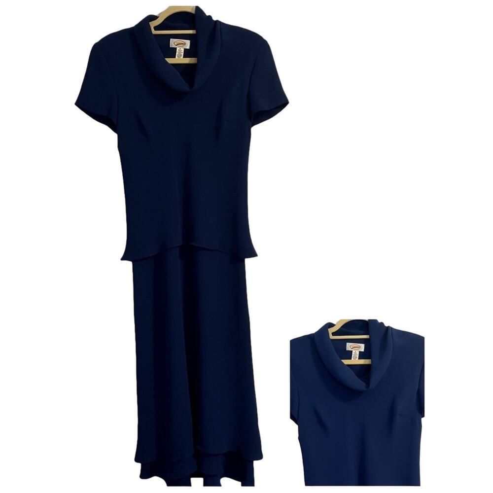 Talbots Maxi Dress Size 6 Petite Navy Blue Tailored Cowl Neck